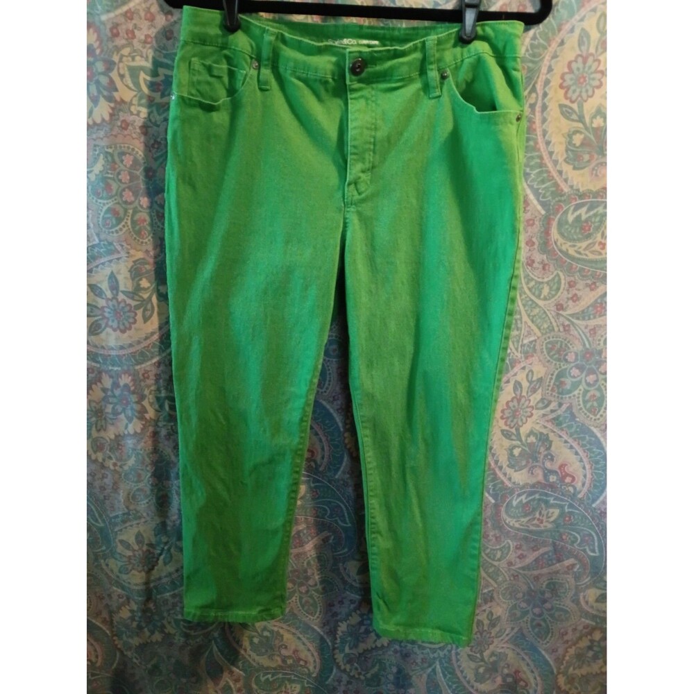 Style&Co Jeans Womens 12 Green Mid Rise Capri 5 Pockets Stretch Denim Casual